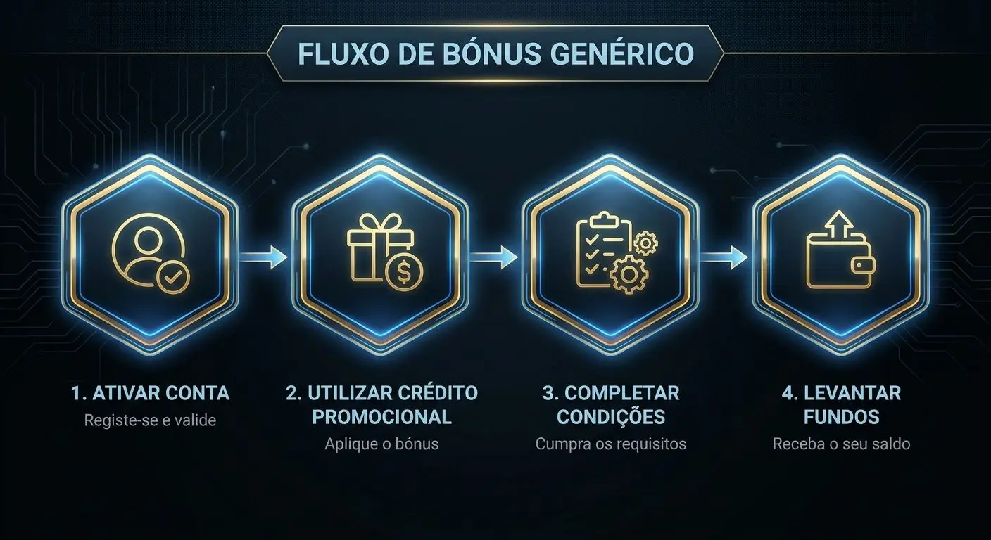 Infografia simples sobre o fluxo de ativação e uso do bónus
