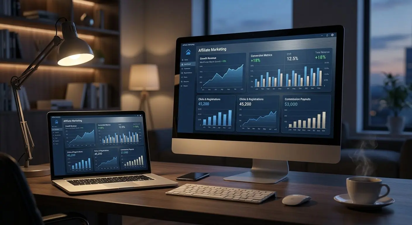Dashboard com estatísticas de desempenho de afiliado