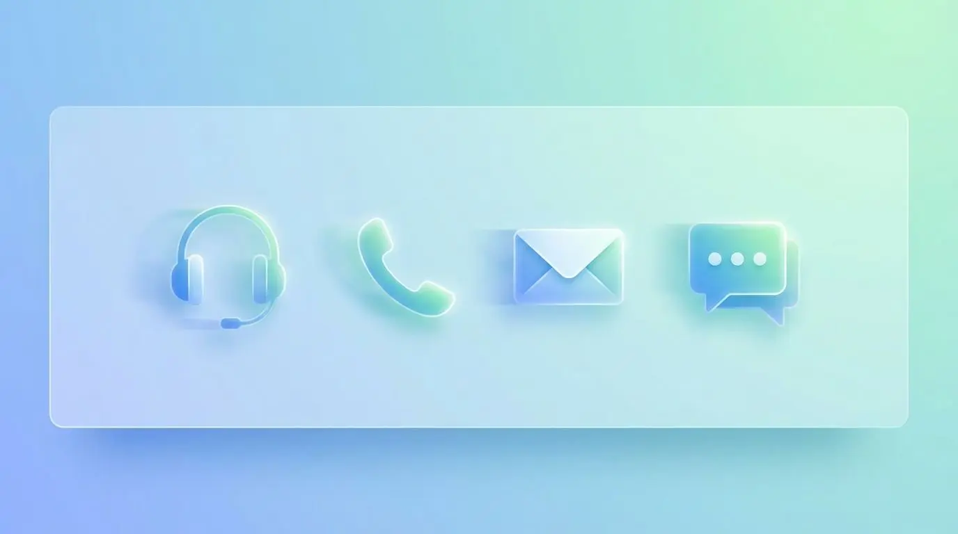 Banner de apoio ao cliente com telefone, email e chat