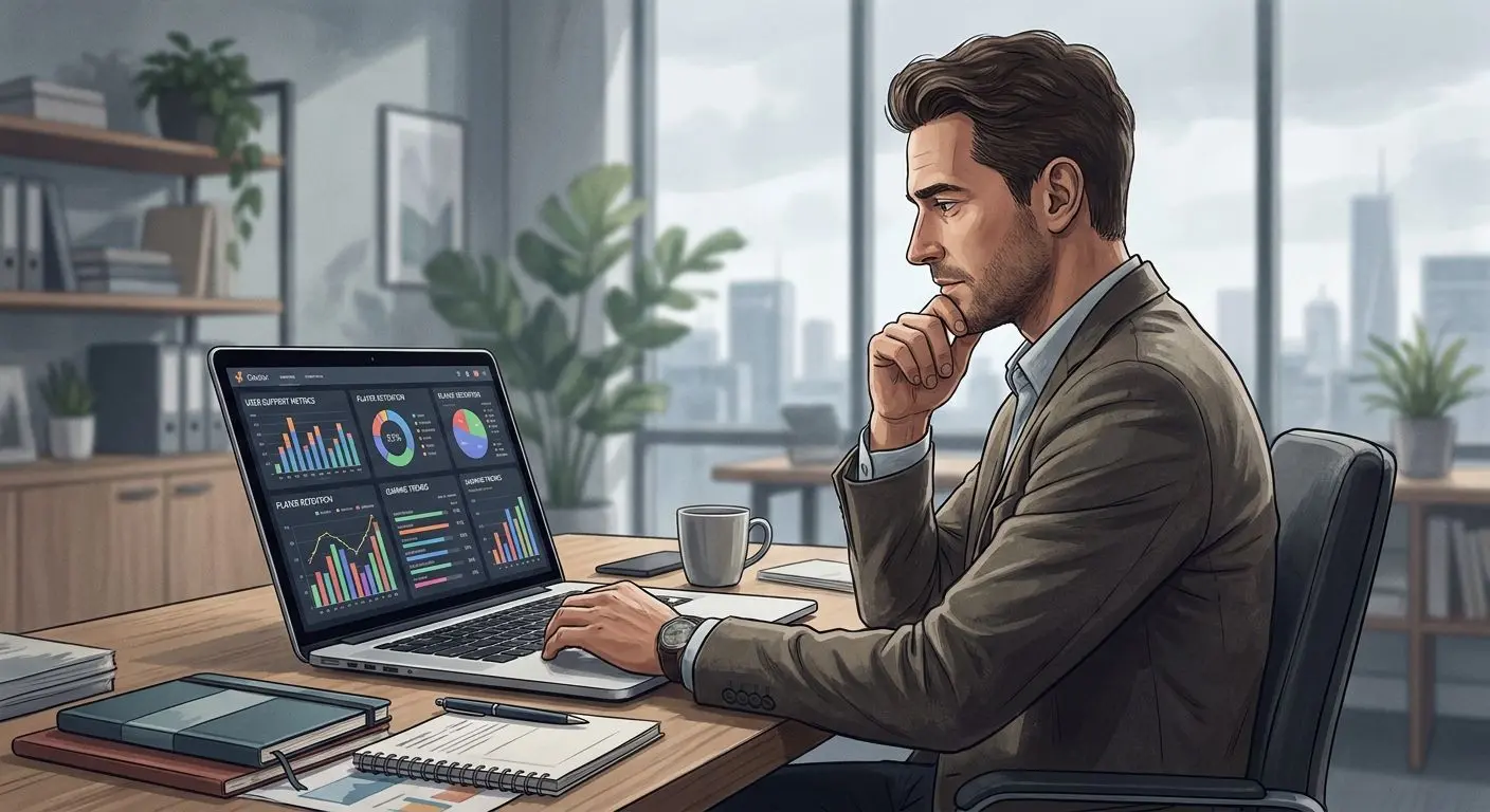 Analista especializado em iGaming a rever dados de apoio ao cliente