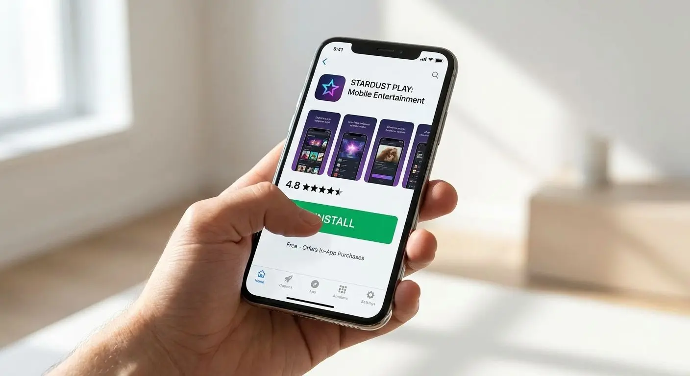 Ecrã de loja de aplicações com página de download da app móvel