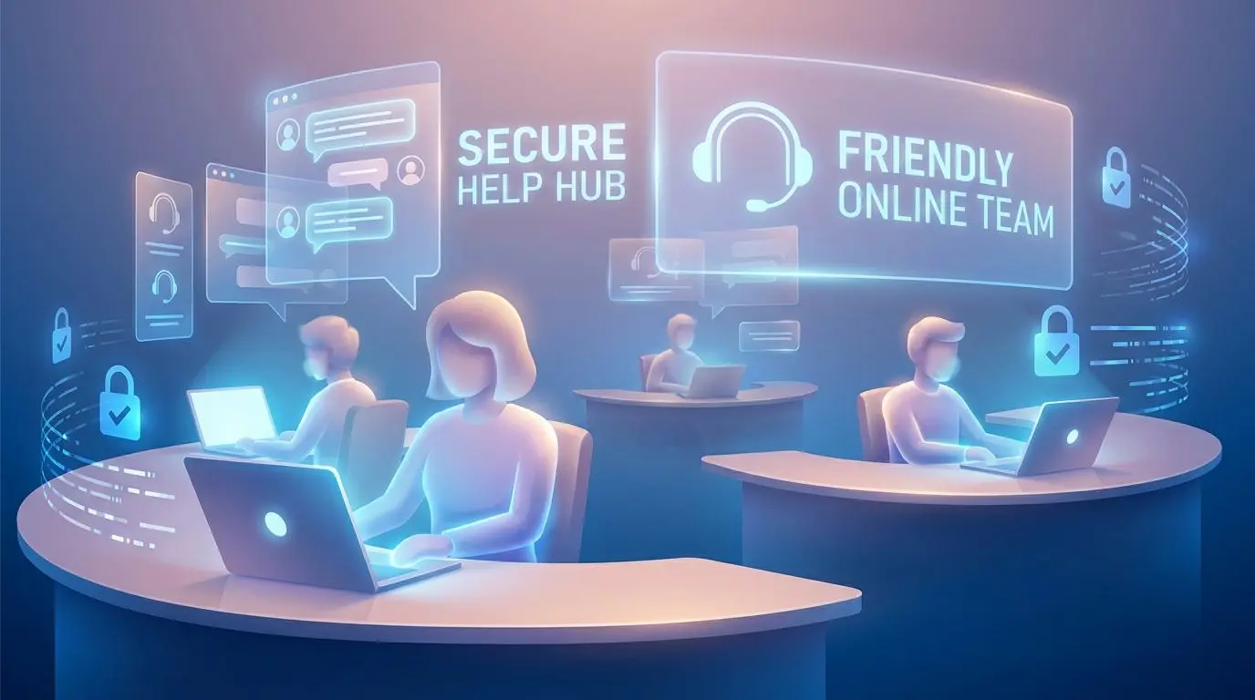 Equipa de suporte online associada a ajuda em levantamentos e conta