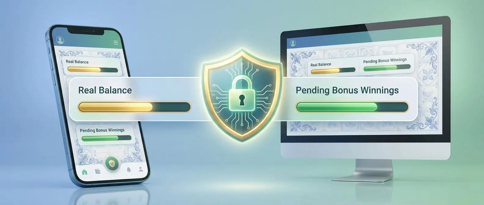 Carteira virtual com saldo real e saldo pendente separados para levantamentos seguros