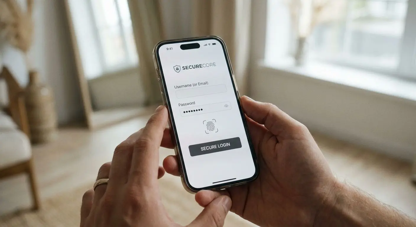 Smartphone com área de login da app Solverde aberta