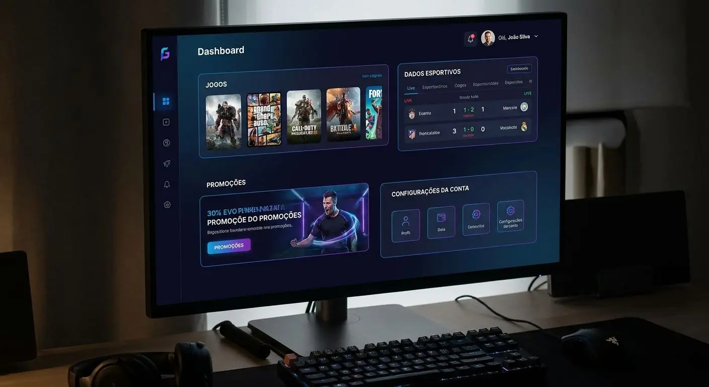 Painel de utilizador autenticado com áreas da conta visíveis