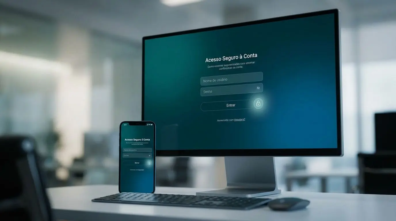 Interface de acesso seguro com campos de login e ícone de cadeado