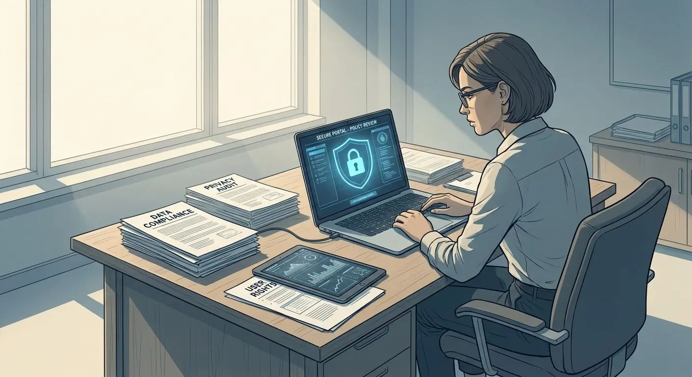 Analista a rever documentos de privacidade e cookies