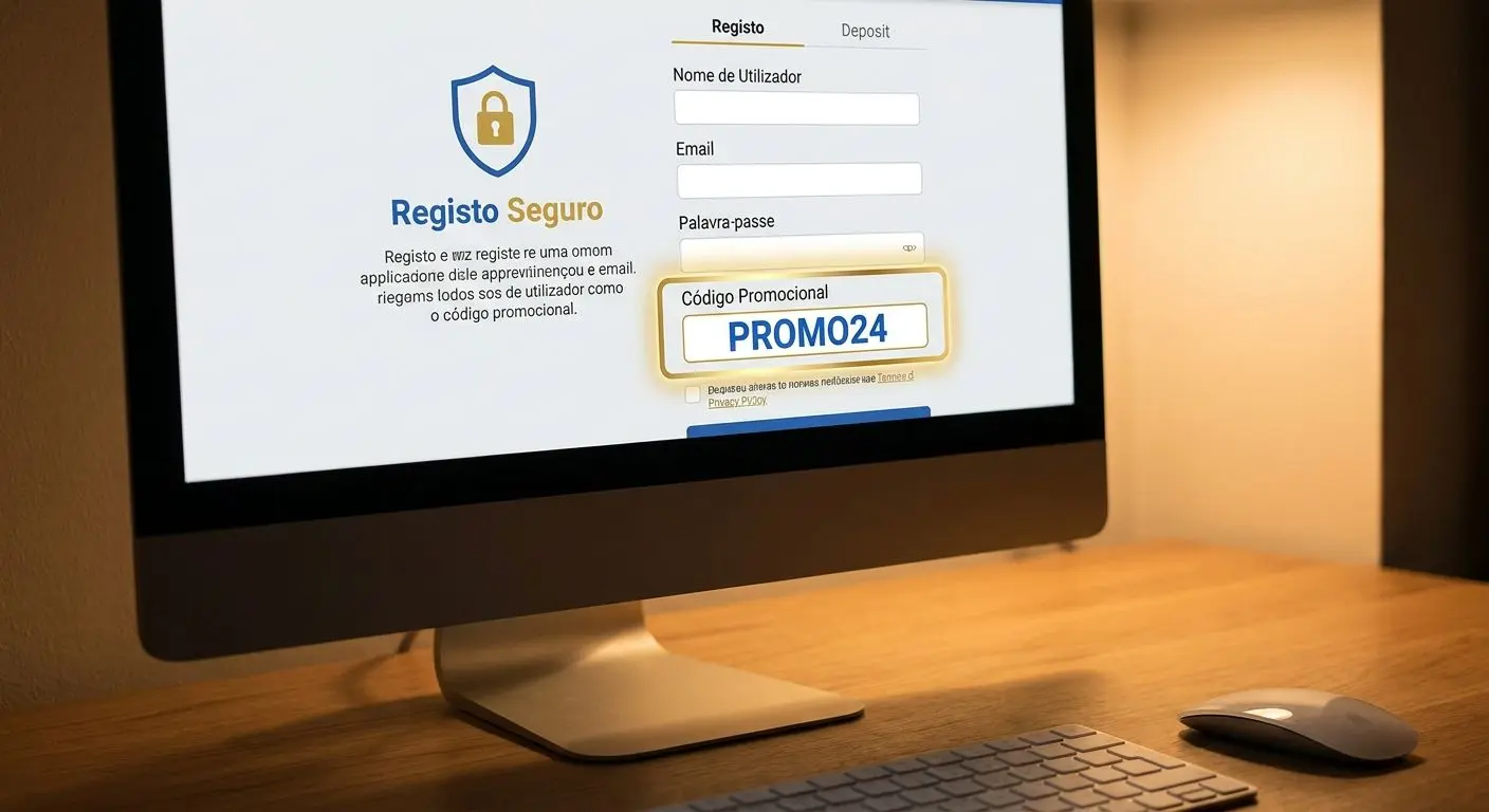 Campo de código promocional em ecrã de registo ou depósito